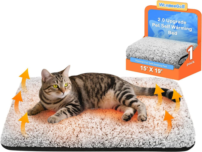 wanpee goo self warming cat bed, heated cat bed, 15x19 plush self-heating pet mat for crate and floor