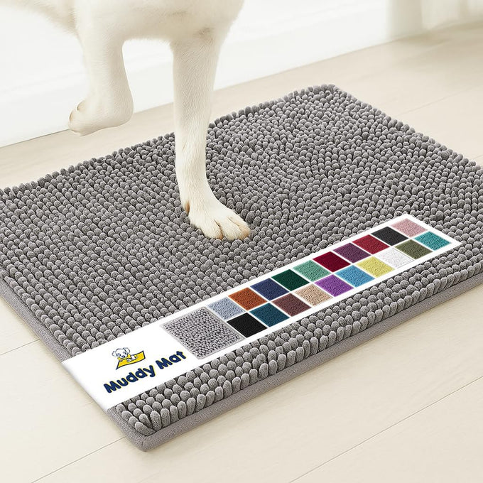 Muddy Mat grey microfiber chenille door mat indoor entryway rug non-slip machine washable pet rug 30x19