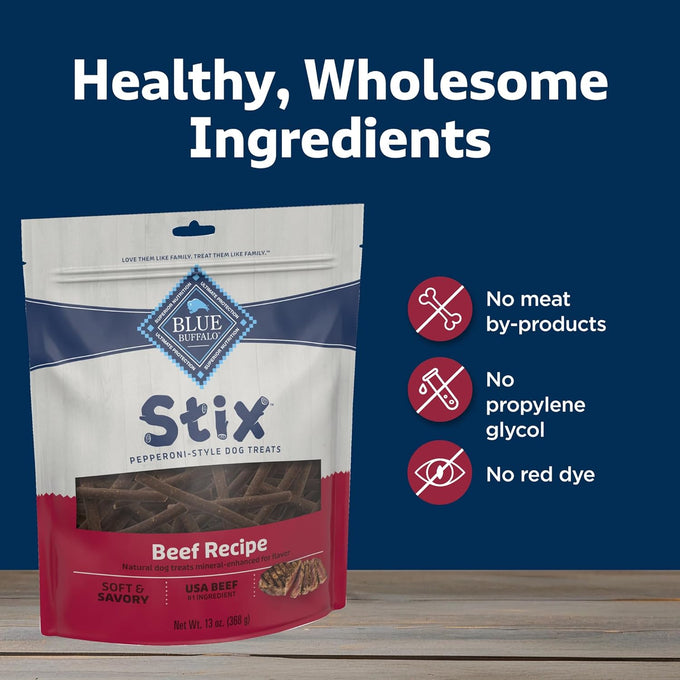 Blue Buffalo Stix Beef Recipe Dog Treats, Pepperoni-Style, Natural Ingredients, 13-Ounce Bag