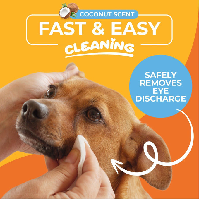 Coconut Hypoallergenic Eye & Face Wipes for Dogs and Cats - 100 Count - Pet Tear Stain Remover