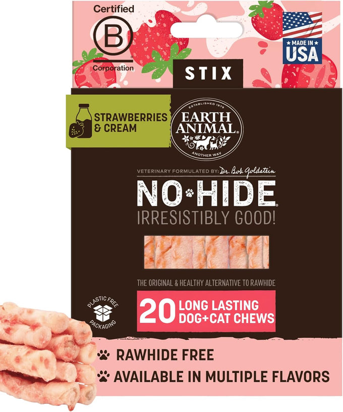 Earth Animal No Hide Stix for Small Dogs - 20 Count Value Pack, Rawhide Free, Chicken, All Natural Chew Sticks
