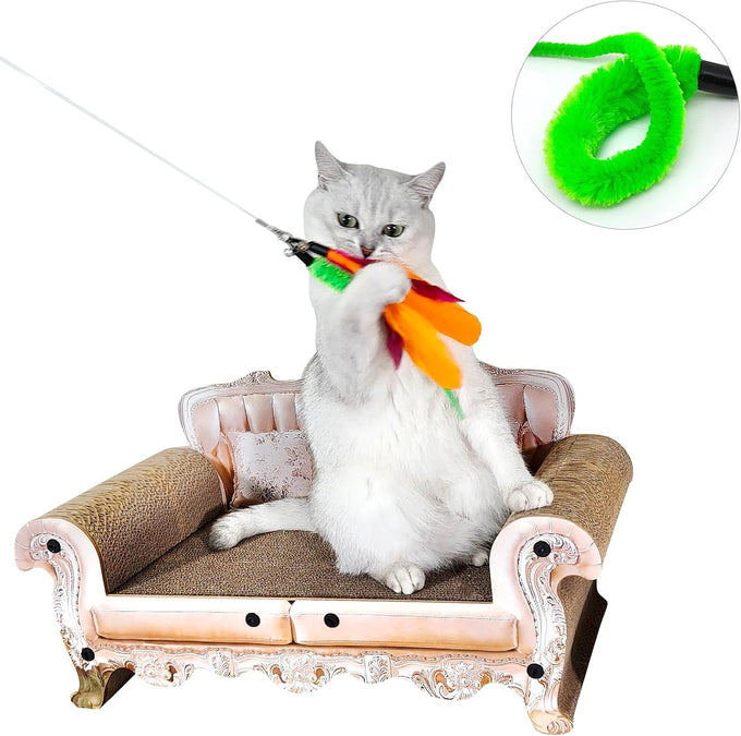 miwoowim 2PCS ultra-long teaser cat toys with 9PCS da bird feather refills, fishing pole toy and feather attachment replacement