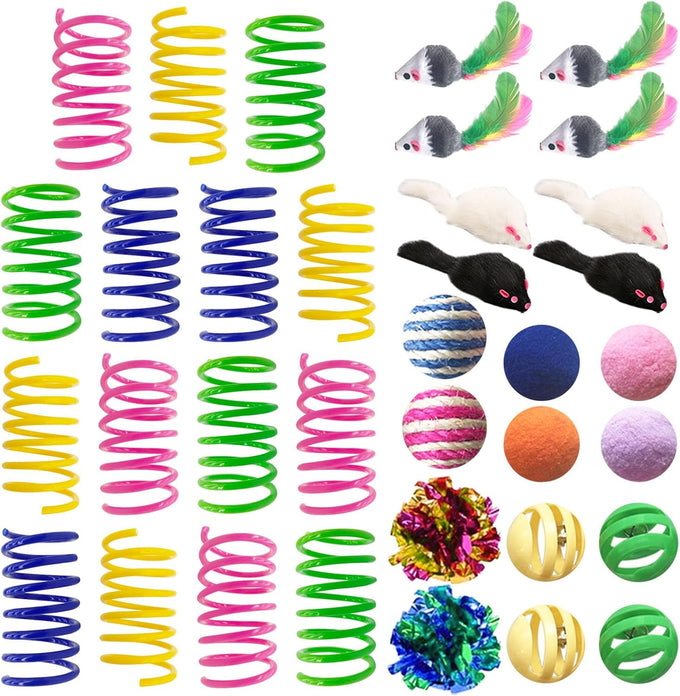 Cat Toys Set for Indoor Cats, 35-Pack Interactive Toy Set with Colorful Springs and Mouse