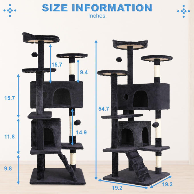 FDW 54 Inch Dark Gray Cat Tree Tower with Sisal Scratching Posts and Condos for Kittens and Adult Cats
