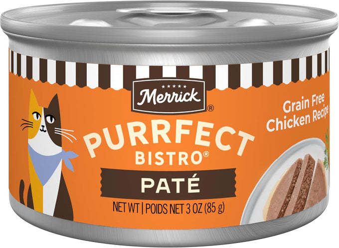 merrick purrfect bistro grain free premium soft canned pate adult wet cat food high protein chicken recipe 3 oz can