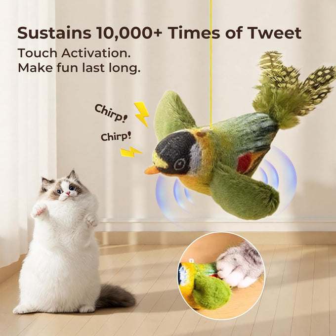 2-pack green and blue bird cat toys for indoor cats' natural hunting instincts with realistic chirping sounds