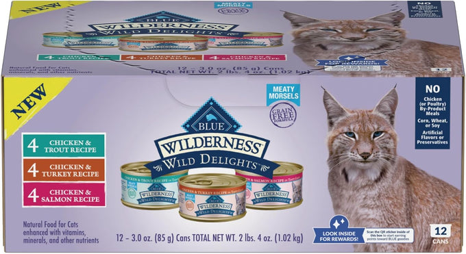 Blue Buffalo Wilderness Wild Delights Chicken & Salmon Grain-Free Wet Cat Food, 3-oz. Cans, 24-Pack