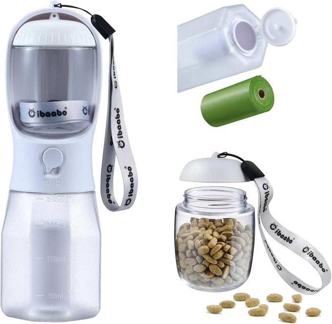 Cibaabo 12oz and 20oz Dog Water Bottle with Food Container & Poop Bag Holder