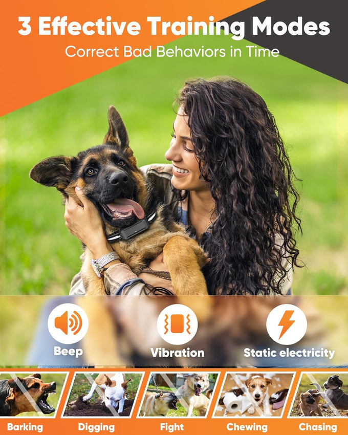 Dog Shock Collar with Remote - 3300ft Range, LED Lights, Waterproof, Adjustable Strap, Rechargeable, for Small to Large Dogs (14-25in, Black)