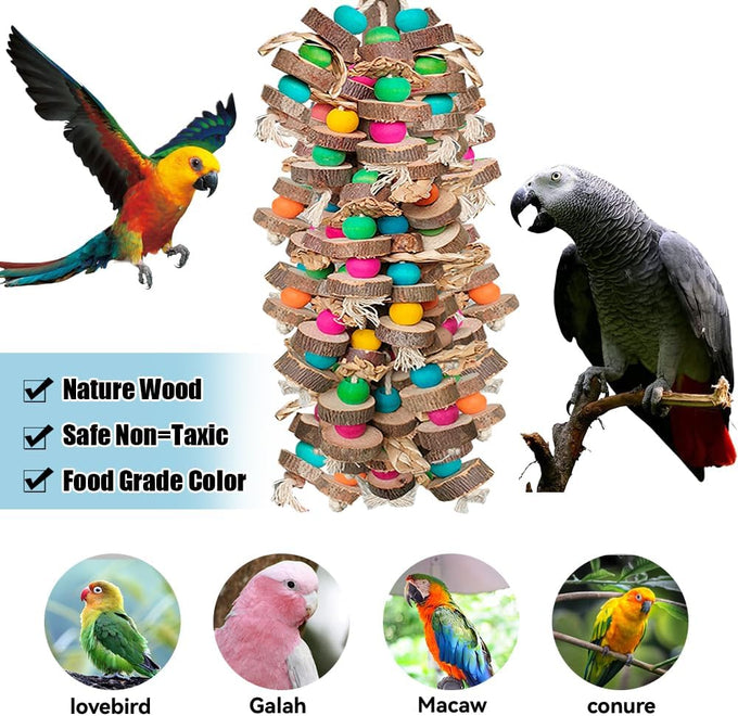 18inch multicolored wooden blocks parrot cage bite toy for macaws conures african greys