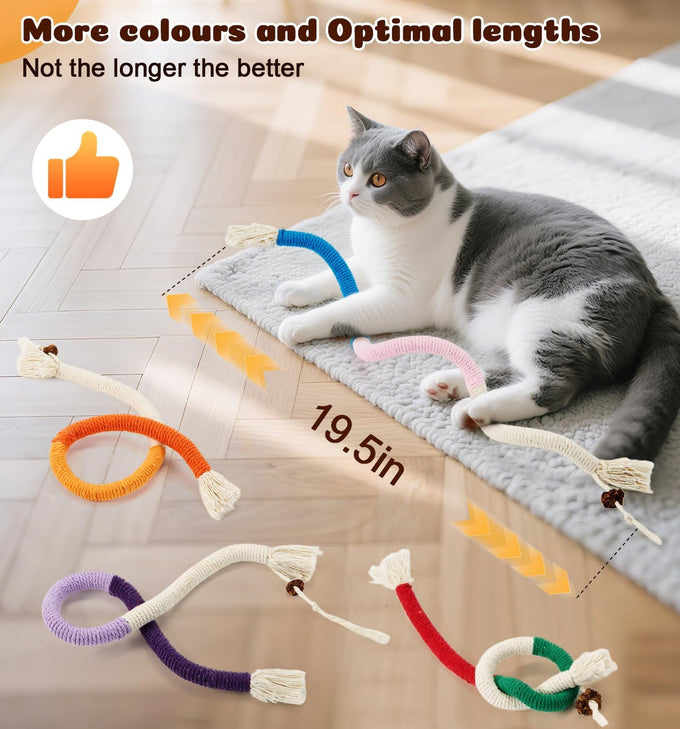 Cat Chew Ropes 4Pcs for Indoor Cats with Refillable Natural Catnip and Soft Cotton Rope Design