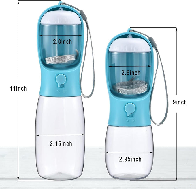 Cibaabo dog water bottle with food container, 10oz and 19oz capacity, leak proof lock and carbon filter, BPA free