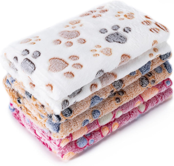 Premium Flannel Paw Printed Pet Blanket for Dog Puppy Cat - Small, Brown, Pink, White
