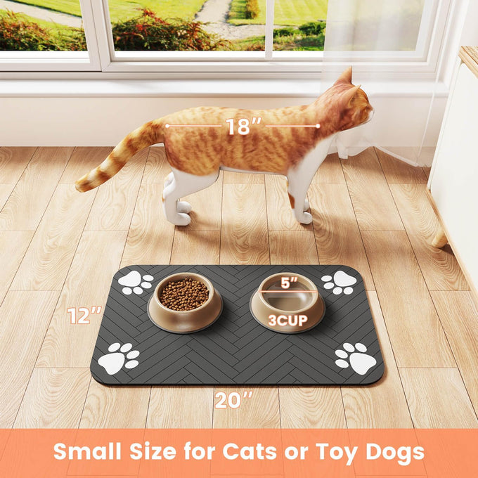 Absorbent Pet Feeding Mat with Waterproof Backing for Food and Water Bowls - 20"x12" Striped Dark Gray