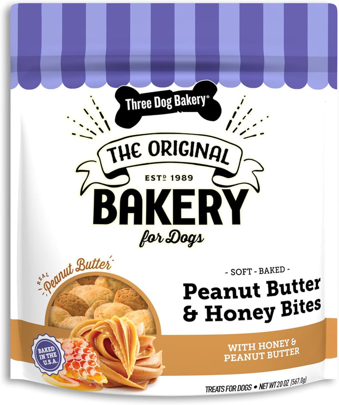 Three Dog Bakery Blueberry Pancake Bites, Treats with Real Blueberries & Vanilla, Mess-Free Snacks for Dogs & Puppies