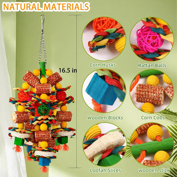 Natural Corn Cob and Loofah Slices Bird Chew Toys for African Grey Parrots and Macaws