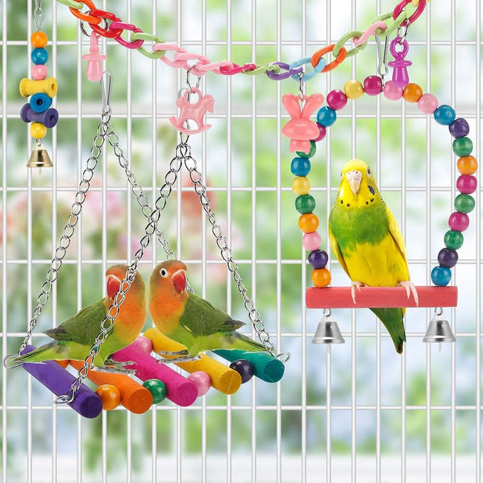 Parakeet bird swing hanging standing chewing hammock climbing ladder colorful toys suitable for budgerigar, parakeet, conure, cockatiel and more