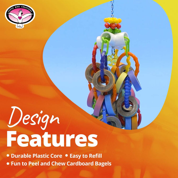 Super Bird Creations SB1107 Bagel Cascade Bird Toy, Large, Refillable Bagels for Amazon, African Grey, and Other Parrots