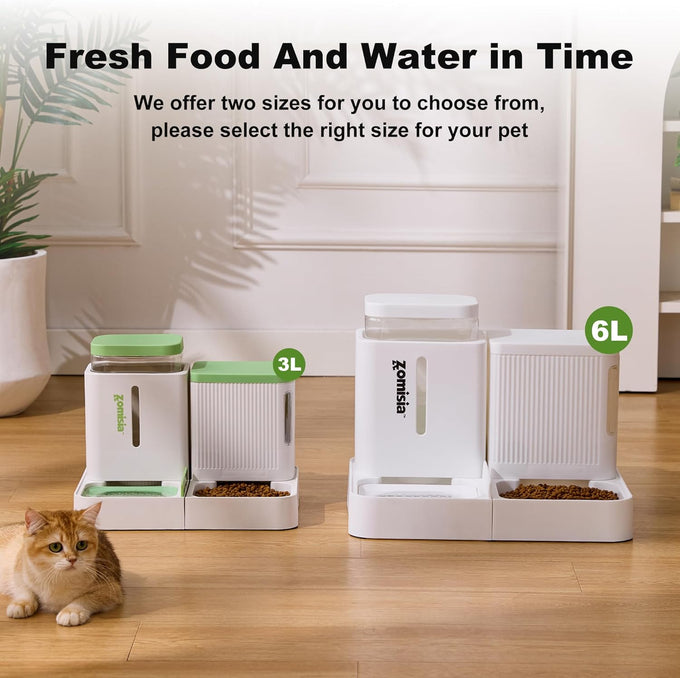 zomisia automatic cat feeder and water dispenser set with 180 degree rotatable for small dogs and cats black 0.8 gallon x 2