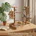 Natural real wood bird perch stand for small to medium birds, multi-layer parrot playground gym with feeding cups and toys