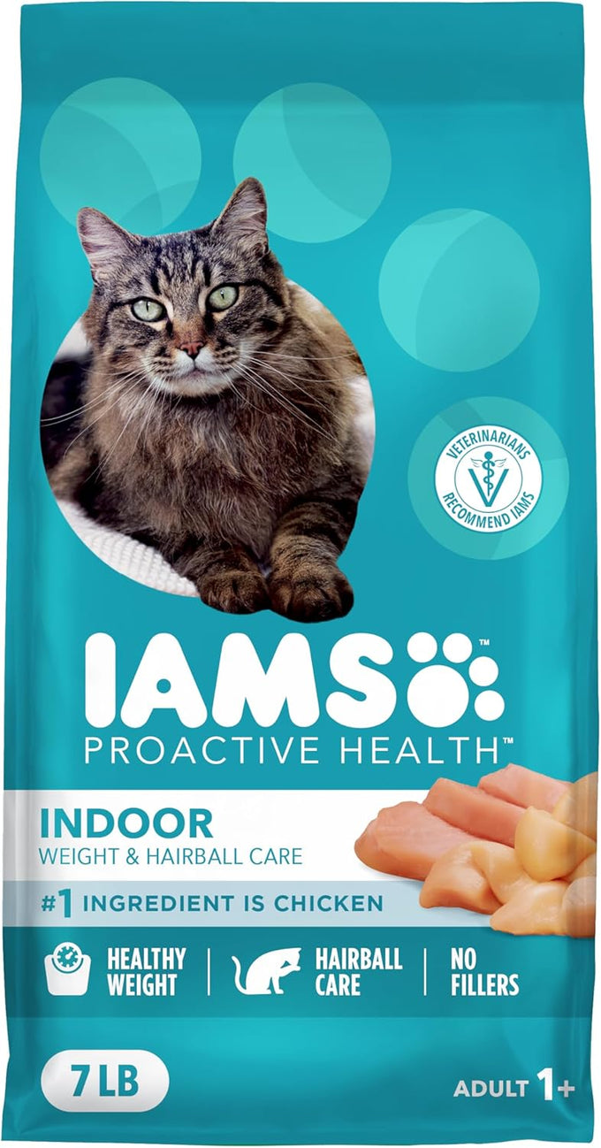 iams proactive health dry cat food indoor weight and hairball care with real chicken 7 lb bag