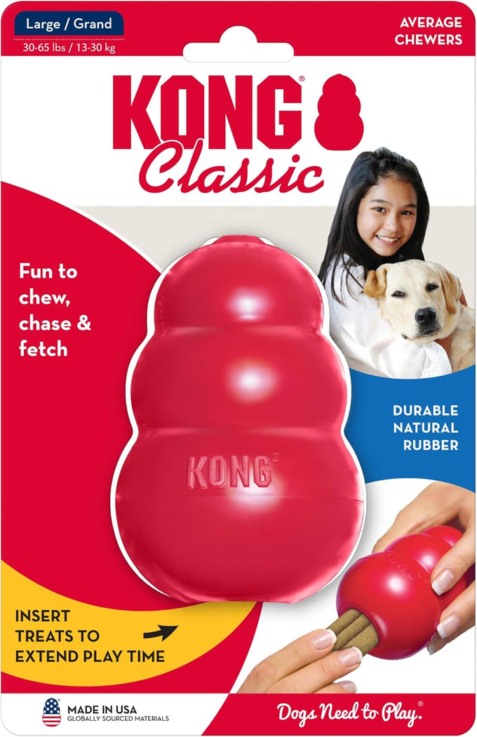 Kong classic red rubber stuffable dog toy for large dogs, treat-filling and erratic bounce