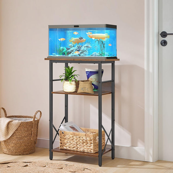 HOOBRO 3-Tier Fish Tank Stand with Storage, Rustic Brown, 20.5 x 11 inches, Metal Frame, BF52FT01