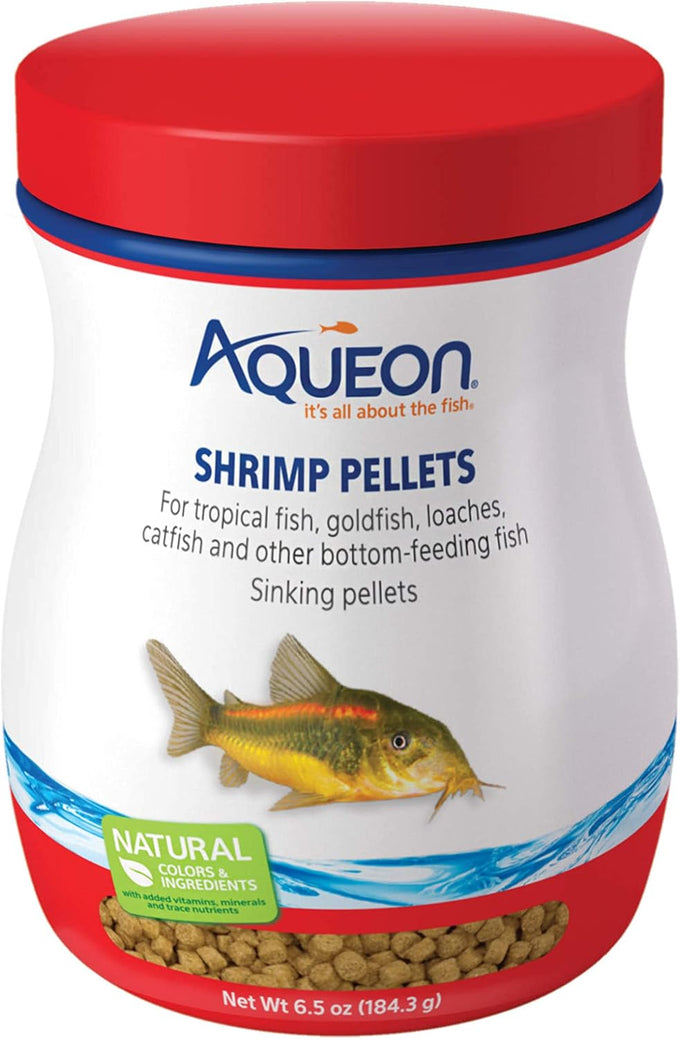 Aqueon sinking shrimp pellets food for tropical fish, goldfish, loaches, catfish, and bottom feeding fish, 6.5 ounces, 9mm diameter
