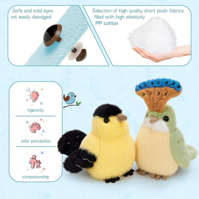 6 Pcs bird plush toy set, soft and safe, 6 inch, educational, birthday gift, kids, boys, girls, bird lovers, nature theme decor