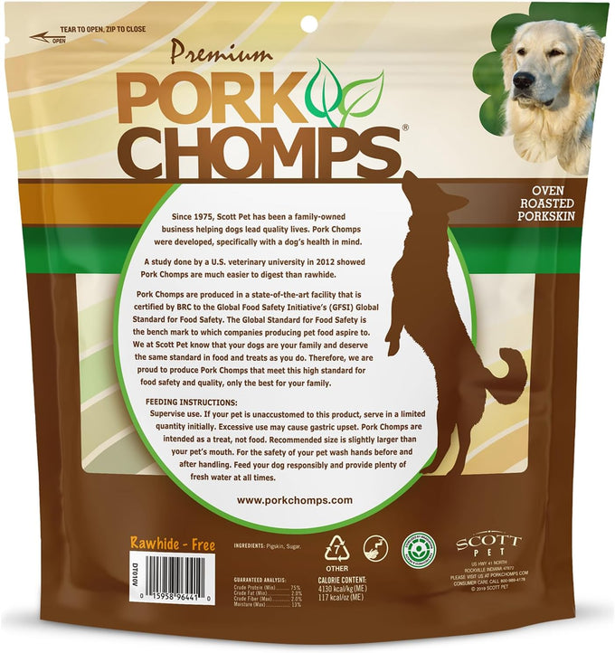 pork chomps roasted pork skin dog chews, 6 inch twists, 15 count - healthy, delicious, low fat, high protein