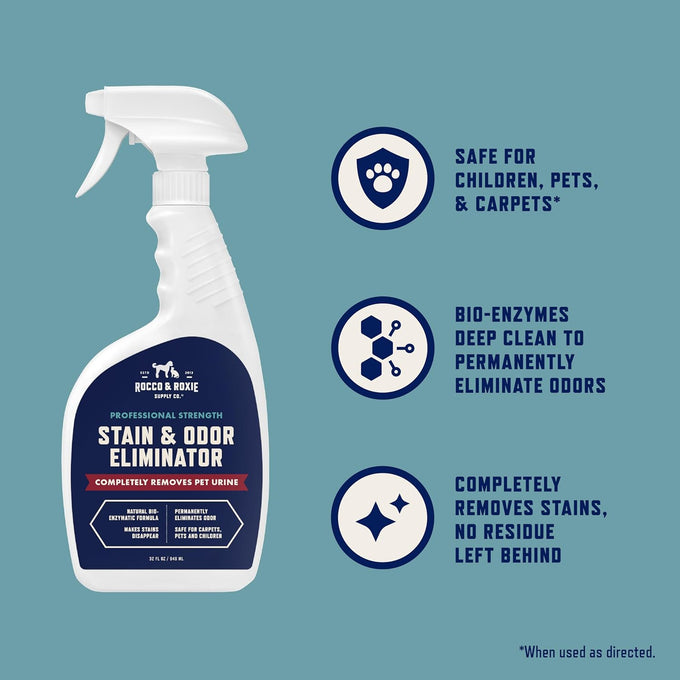 Rocco & Roxie Supply Co. Clear Pet Odor Eliminator Enzyme Cleaner for Home, 32 Fl Oz, Safe for All Carpets