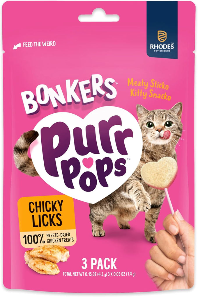 Bonkers Purrpops Freeze-Dried Chicken Flavored Lollipop Treats for Cats, 15 Pack