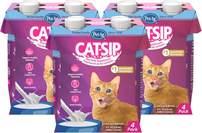 PetAg Cat-Sip 8 oz, 12 Pack - Ready-to-Feed Lactose-Free Milk Snack for Cats & Kittens