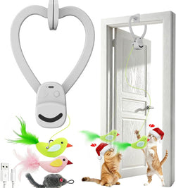 Interactive Cat Toy for Indoor Cats: Automatic Flying Bird Feather Wand USB Rechargeable Durable Safe Hanging Toy for Bored Kittens