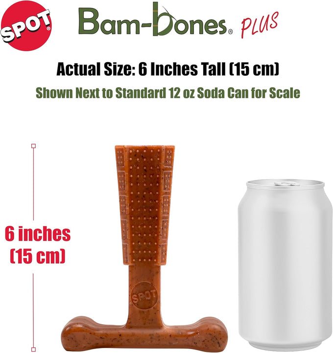 SPOT Bam-Bones Plus T Bone Bamboo Fiber Nylon Dog Chew Toy for Moderate Aggressive Chewers Durable Long Lasting Non-Splintering Beef Flavor 6 in