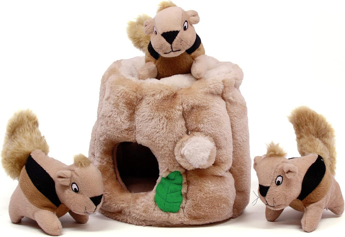 Outward Hound Hide-A-Squirrel 2-in-1 Plush Puzzle Dog Toy with 6 Squeaky Removable Squirrels, X-Large