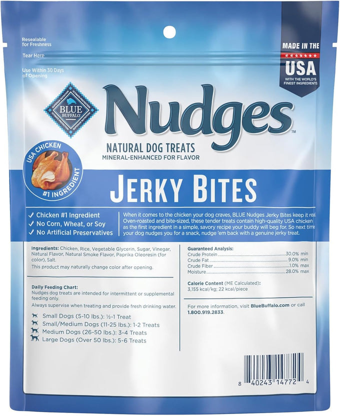 Blue Buffalo Nudges Jerky Bites Dog Treats 5-oz Bag, Made in USA with Natural Chicken Ingredients
