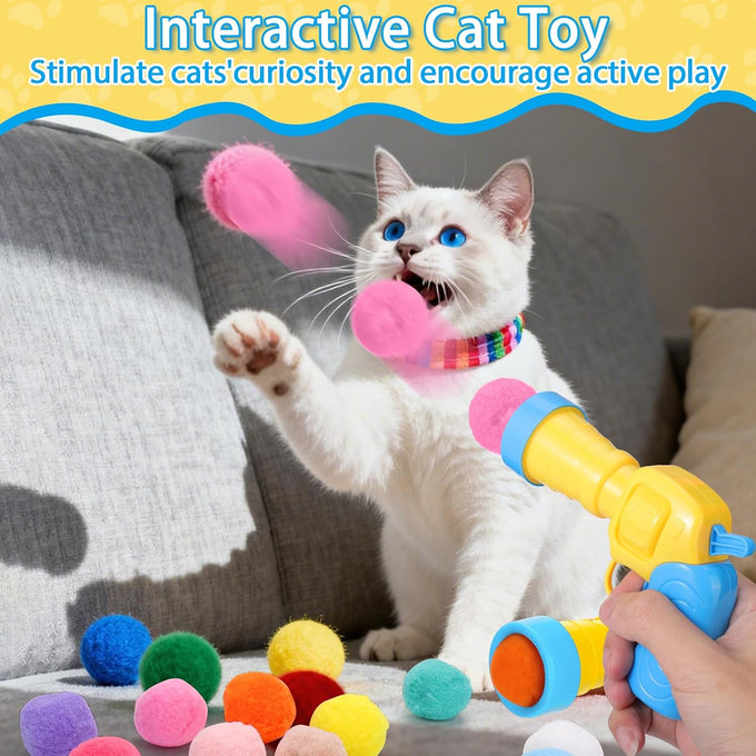Mity rain 102PCS soft plush cat ball launchers & pom pom balls interactive cat toy set for indoor cats