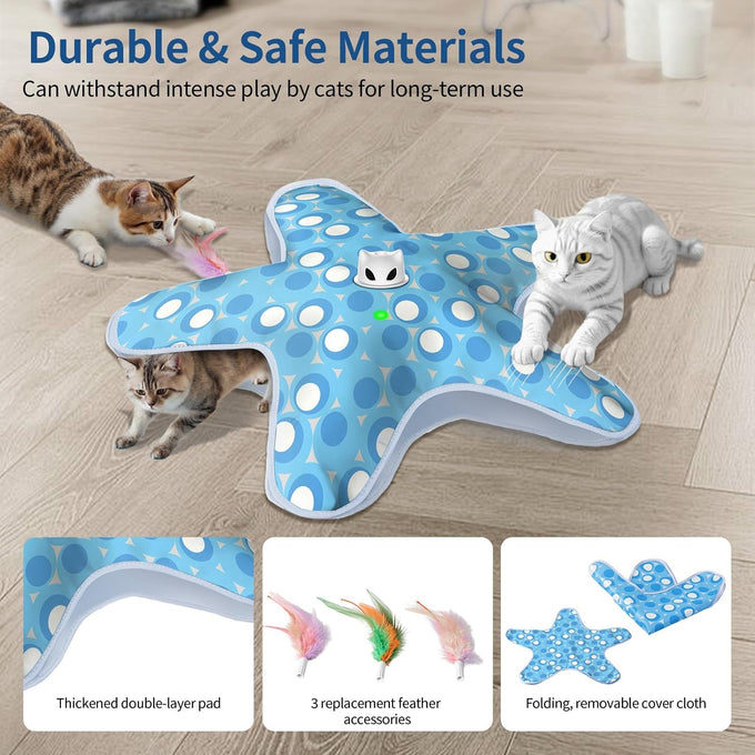 Blue White Rechargeable Interactive Cat Toy with 3 Working Modes, Touch Activated, and 1000mAh Battery