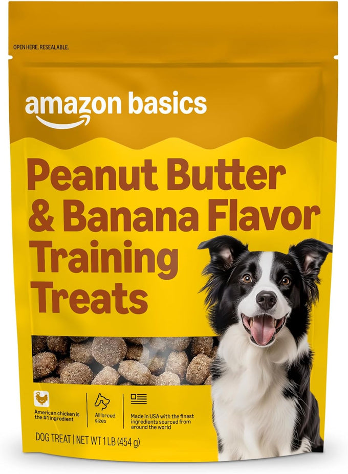 Amazon Basics Chicken Flavor Training Treats with Peanut Butter and Banana, 2 lb Bag, No Fillers, for Dogs