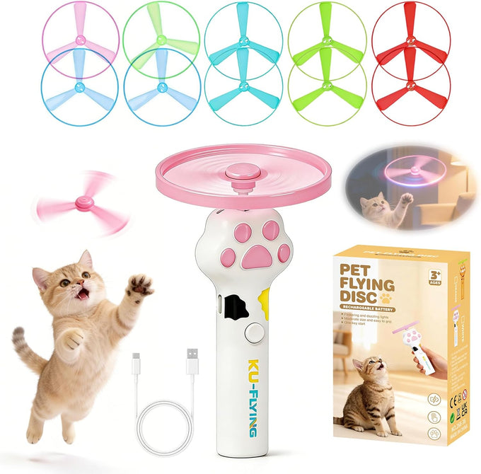 Cat Fetch Toy Launcher with Rechargeable Discs, Flying Disc Launcher for Kitten, Dog, Indoor, Outdoor Play