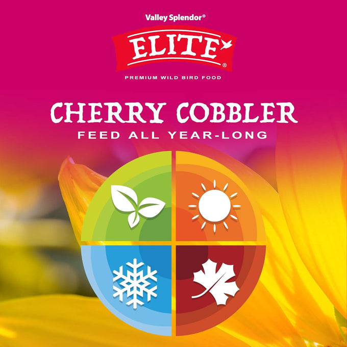 Cherry Cobbler Premium Bird Feed Blend with Sunflower Kernels, Peanuts, and Safflower Seeds for Attracting Multiple Bird Species
