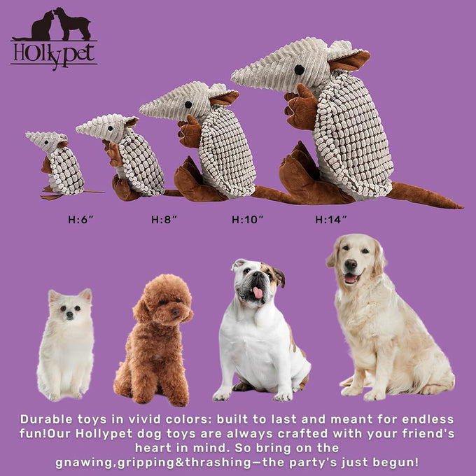 holy-pet-plush-dog-squeaky-toy-armadillo-gray-8-inch-small-medium-large-breed