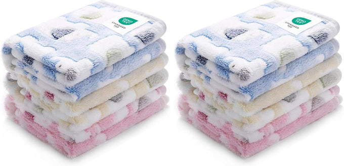 3-pack Soft Fluffy Elephant Pattern Pet Blanket Flannel Throw for Small Dogs and Cats Blue/Pink/Yellow 23x16 inch