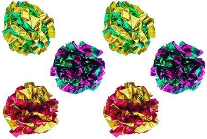 petfavorites original mylar crinkle balls cat toys 12 pack purple green red gold