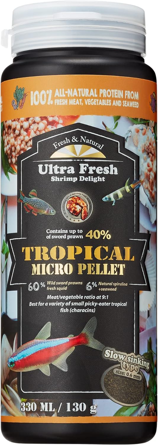 Tetra Ultra Fresh Slow Sinking Tropical Fish Food, 1.87 oz, Wild Sword Prawns, Spirulina, Color Enhancement, Small Granules