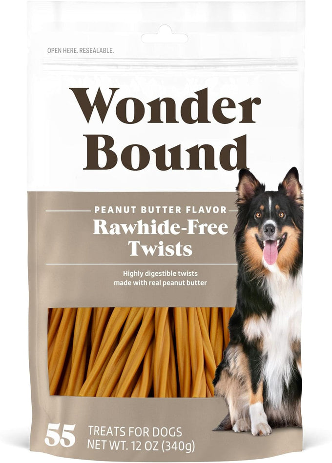 Wonder Bound Bacon & Cheese Flavor Dog Twist Sticks - 55 Count - Rawhide-Free, Dental Health, Easy to Digest, Long-Lasting