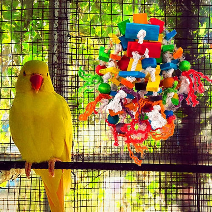 Yuepet 4-pack small parrot chewing toys with natural components, crinkle shred, and colorful beads for parakeets, parrotlets, lovebirds, and cockatiels