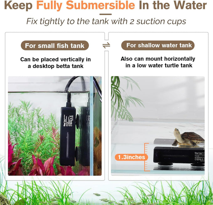 hygger 50w mini submersible heater for 5-10 gallon betta aquarium with digital display controller