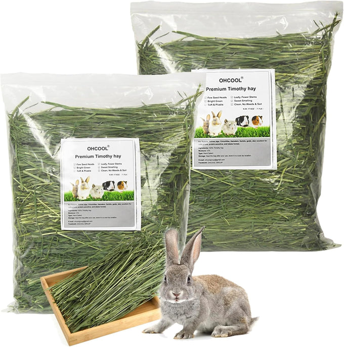 Premium Timothy Hay 2.2LBS 2 Pack Dust Free Natural Fresh Hay for Rabbits Tortoise Guinea Pig Chinchilla